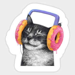 Cat with headphones Sticker